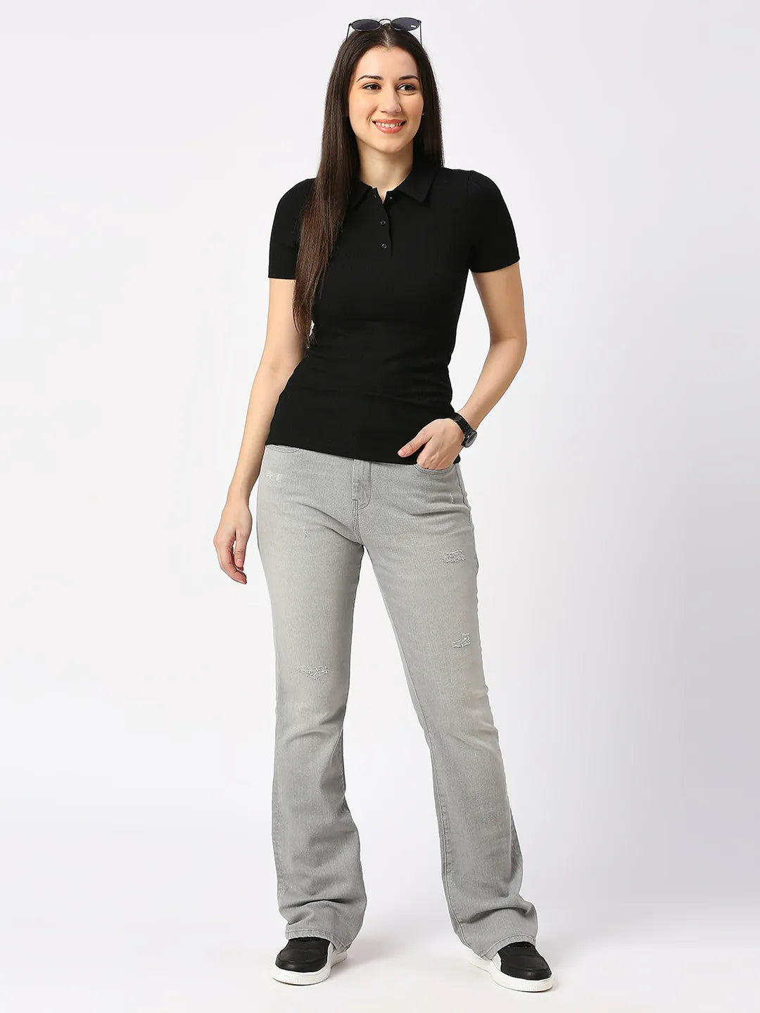 Being Human Clothing Women Boot Cut Mid Rise Fit Denim-Grey Wash