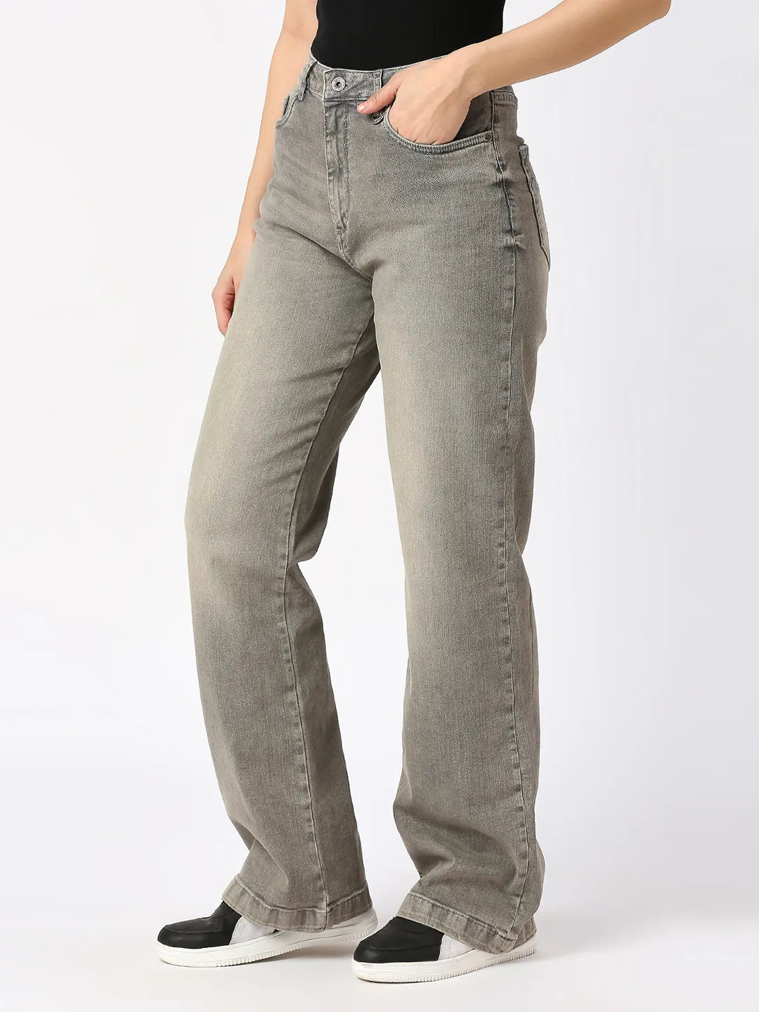Being Human Clothing Women Wide Flare Leg High Rise Fit Denim-Grey Wash