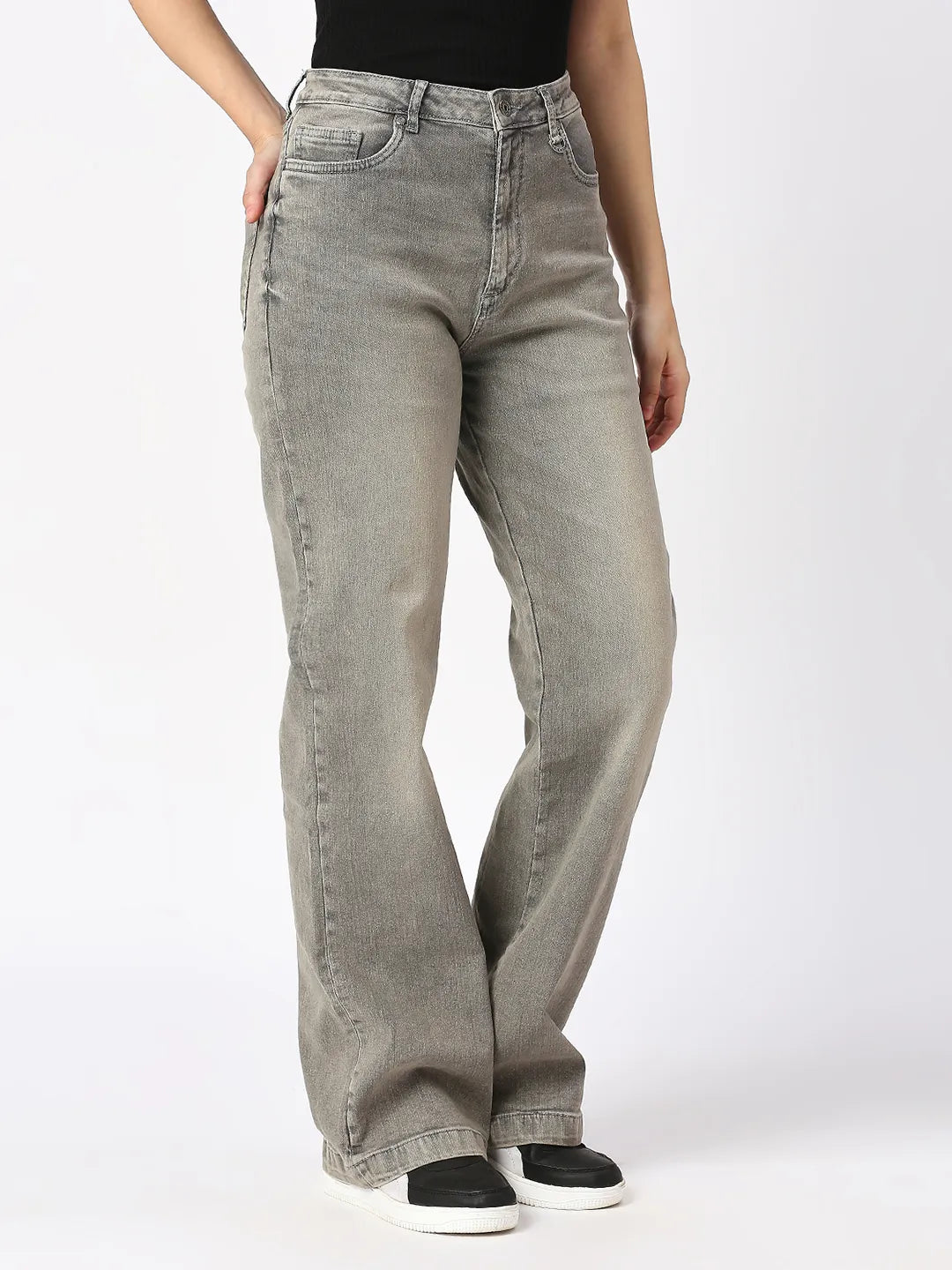 Being Human Clothing Women Wide Flare Leg High Rise Fit Denim-Grey Wash