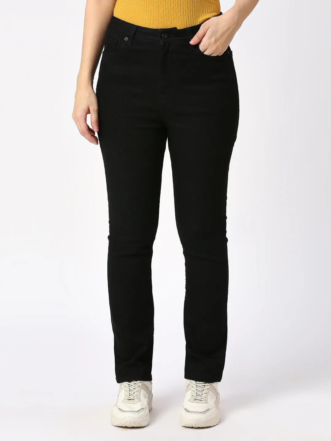 Being Human Clothing Women Slim Straight High Rise Fit Denim-Raw Black