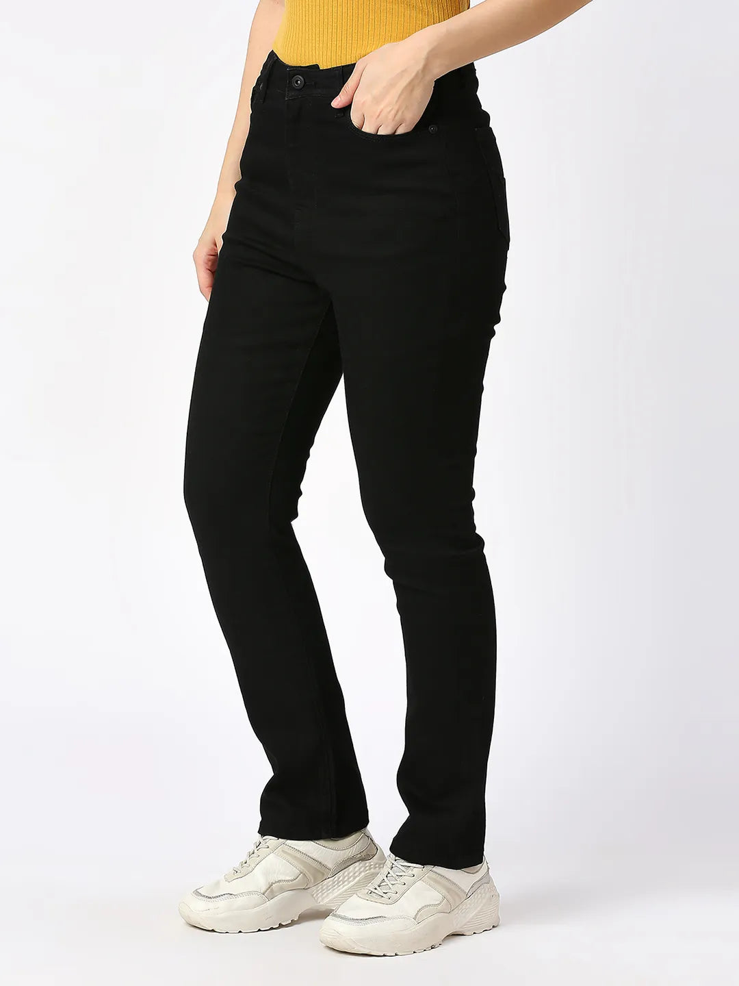 Being Human Clothing Women Slim Straight High Rise Fit Denim-Raw Black