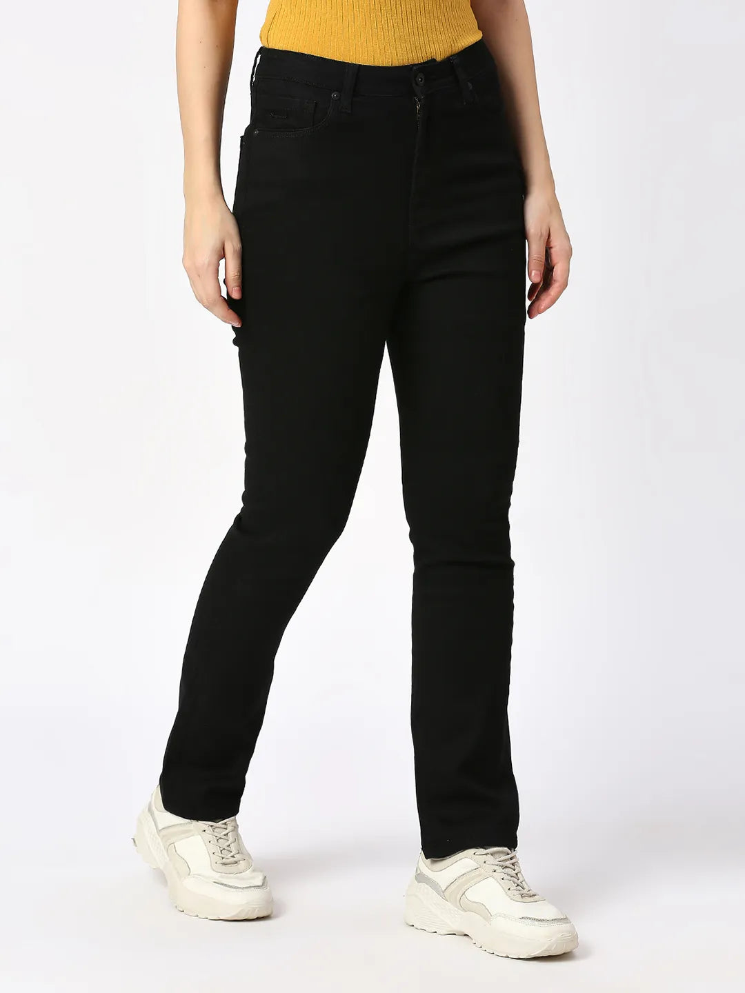 Being Human Clothing Women Slim Straight High Rise Fit Denim-Raw Black