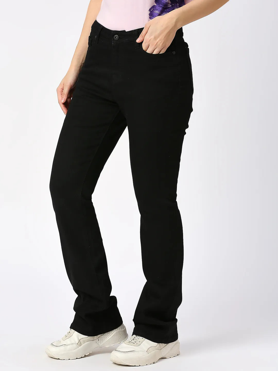 Being Human Clothing Women Boot Cut Mid Rise Fit Denim-Black