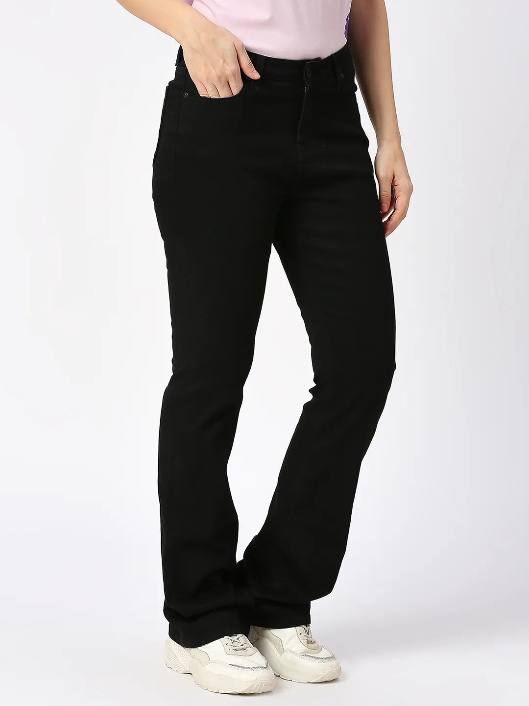 Being Human Clothing Women Boot Cut Mid Rise Fit Denim-Black