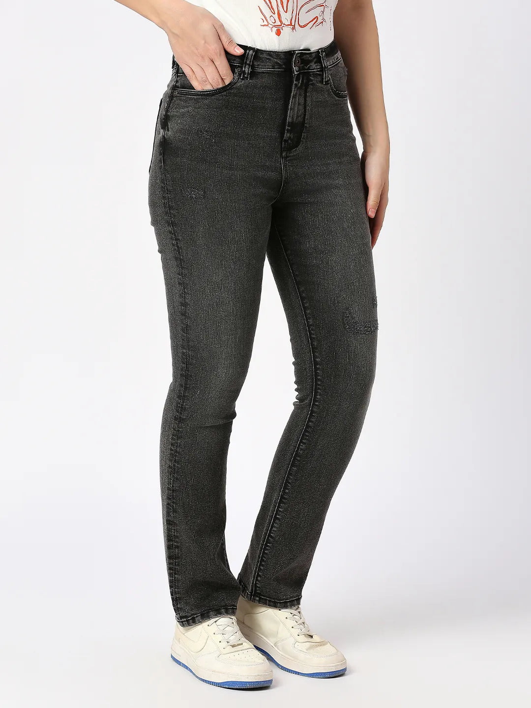 Being Human Clothing Women Slim Straight High Rise Fit Denim-Black Wash