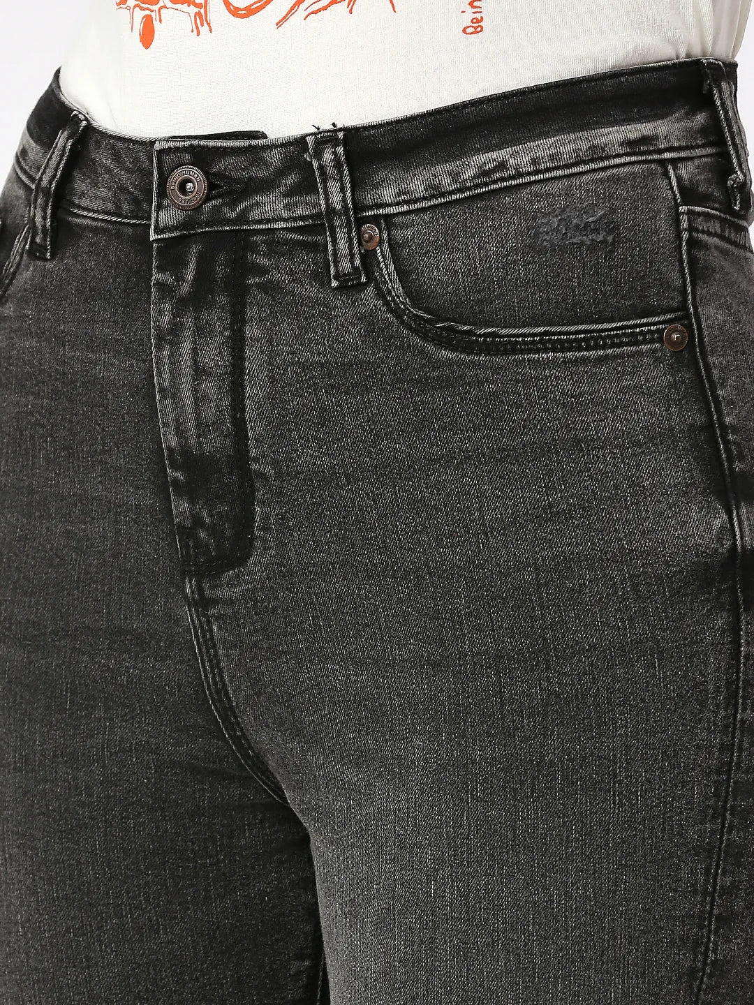 Being Human Clothing Women Slim Straight High Rise Fit Denim-Black Wash