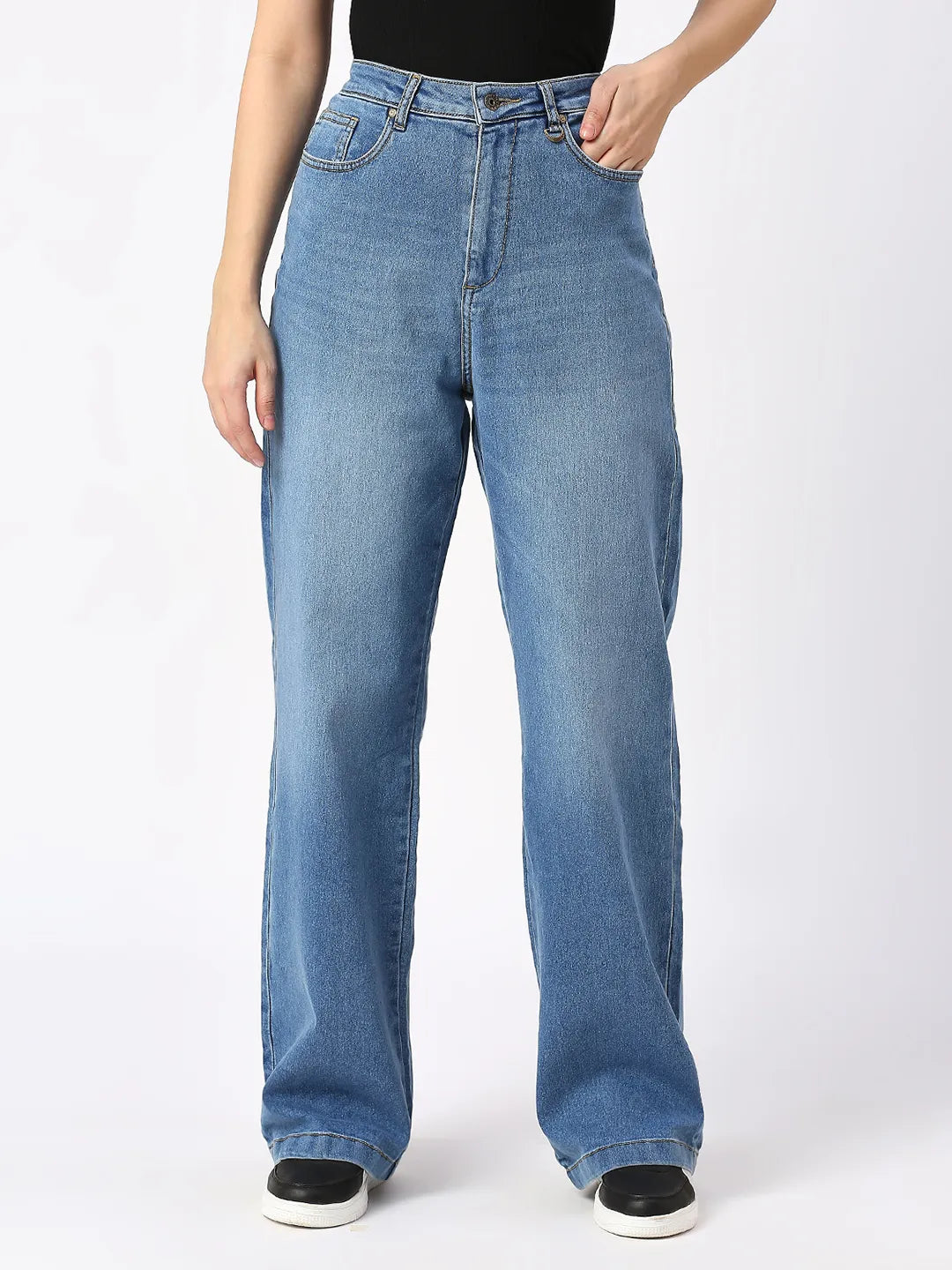 Being Human Clothing Women Wide Flare Leg High Rise Fit Denim-Mid Blue