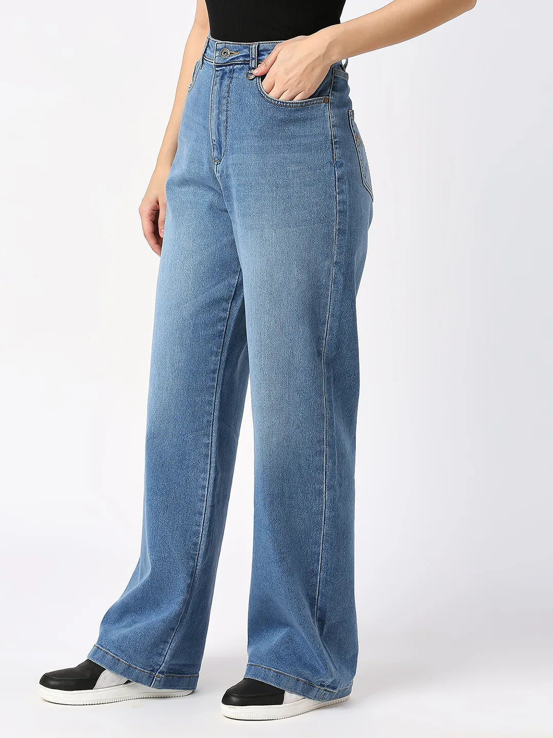 Being Human Clothing Women Wide Flare Leg High Rise Fit Denim-Mid Blue