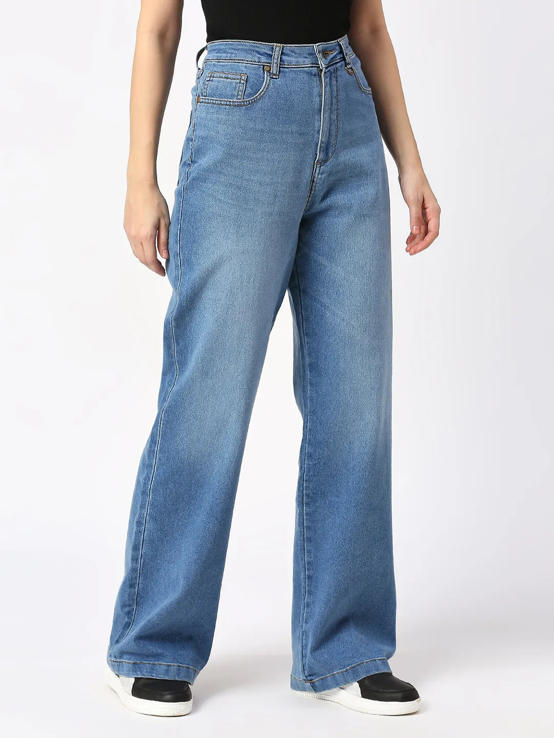 Being Human Clothing Women Wide Flare Leg High Rise Fit Denim-Mid Blue