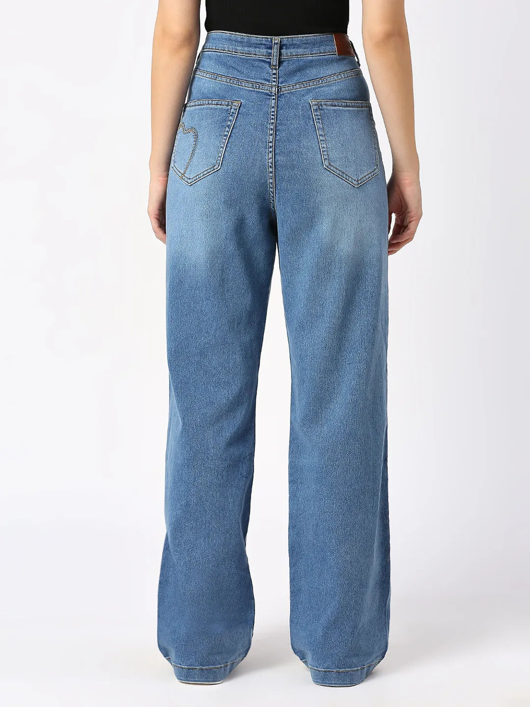 Being Human Clothing Women Wide Flare Leg High Rise Fit Denim-Mid Blue