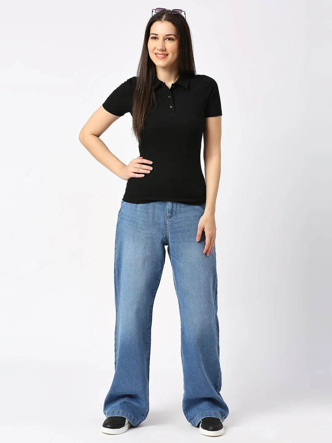 Being Human Clothing Women Wide Flare Leg High Rise Fit Denim-Mid Blue