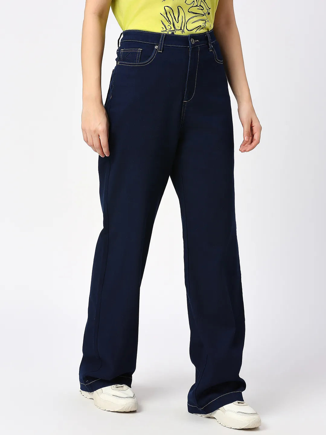 Being Human Clothing Women Wide Flare Leg High Rise Fit Denim-Raw Indigo