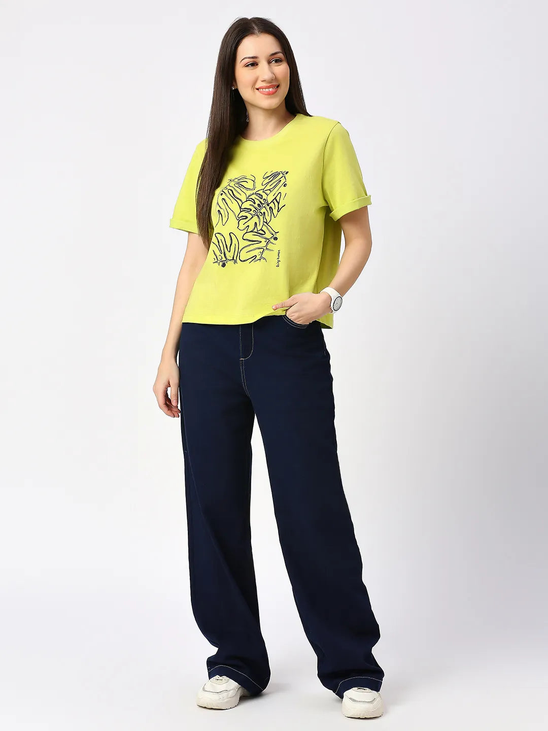 Being Human Clothing Women Wide Flare Leg High Rise Fit Denim-Raw Indigo