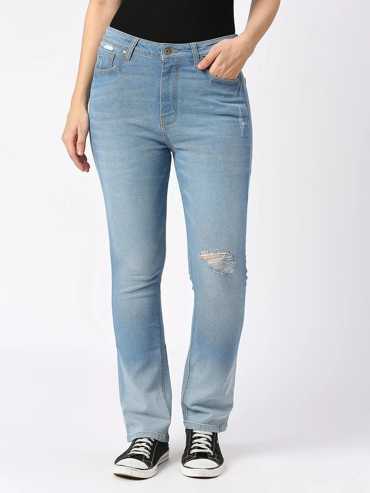 Light Blue Slim Straight High Rise Women's Denim By Being Human Clothing