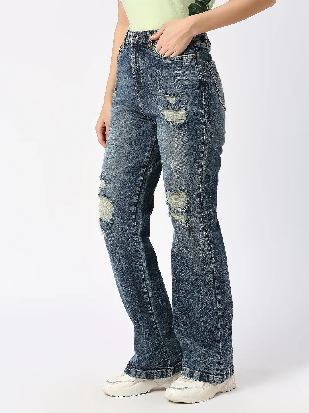 Being Human Clothing Women Wide Flare Leg High Rise Fit Denim-Mid Blue