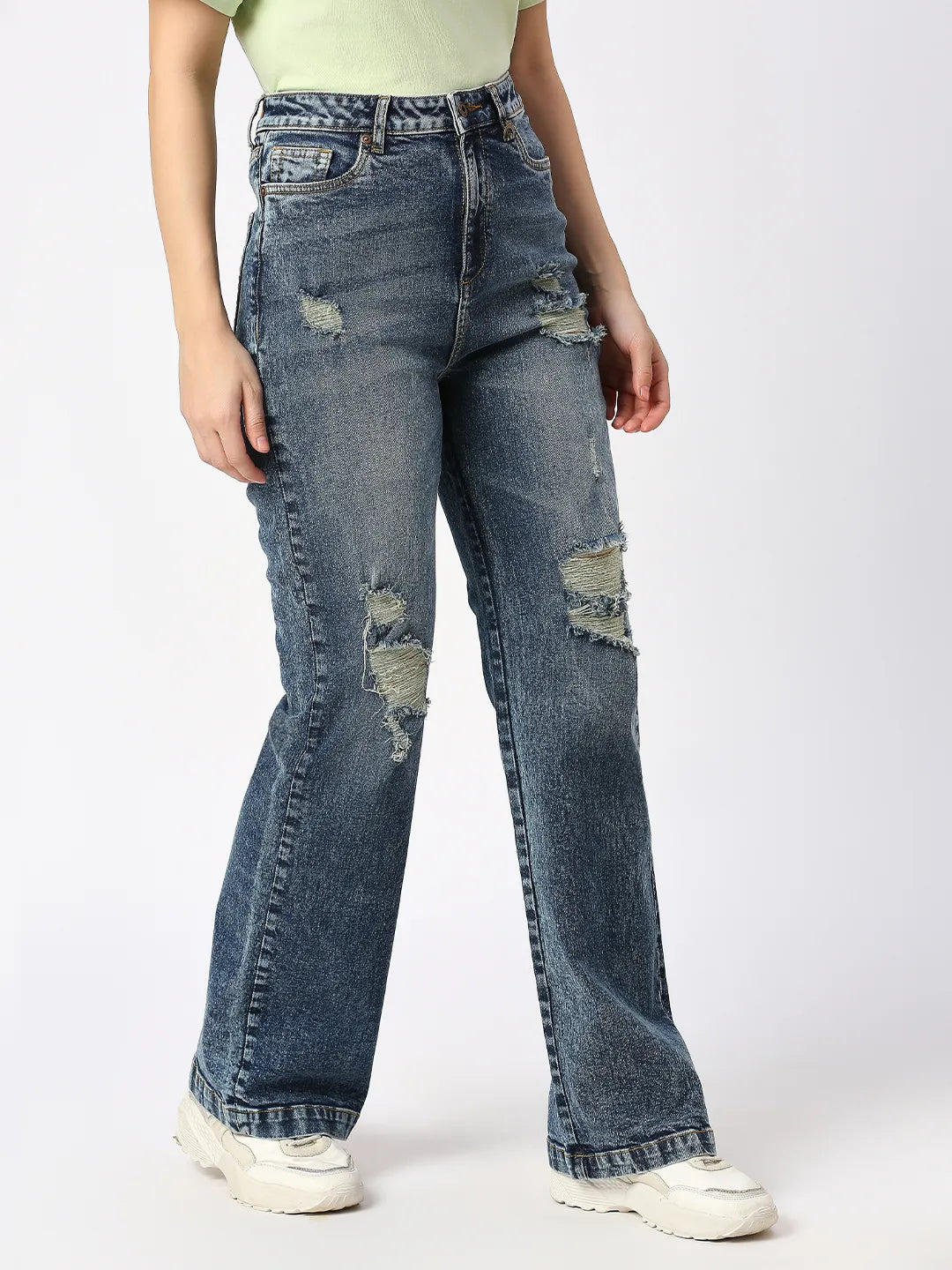 Being Human Clothing Women Wide Flare Leg High Rise Fit Denim-Mid Blue