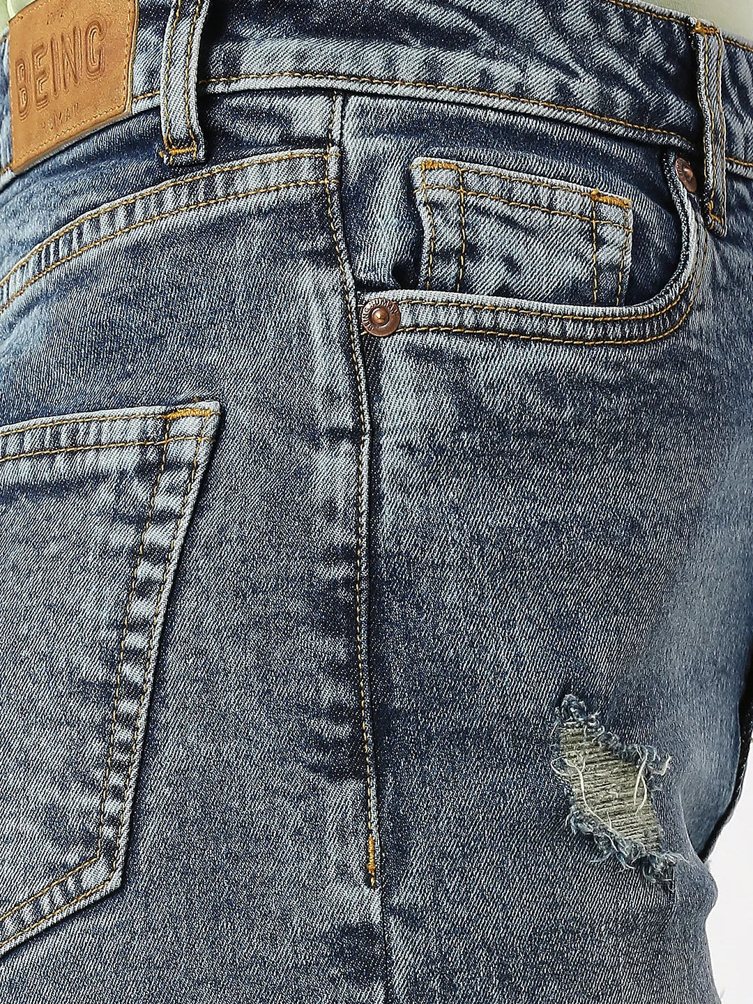 Being Human Clothing Women Wide Flare Leg High Rise Fit Denim-Mid Blue