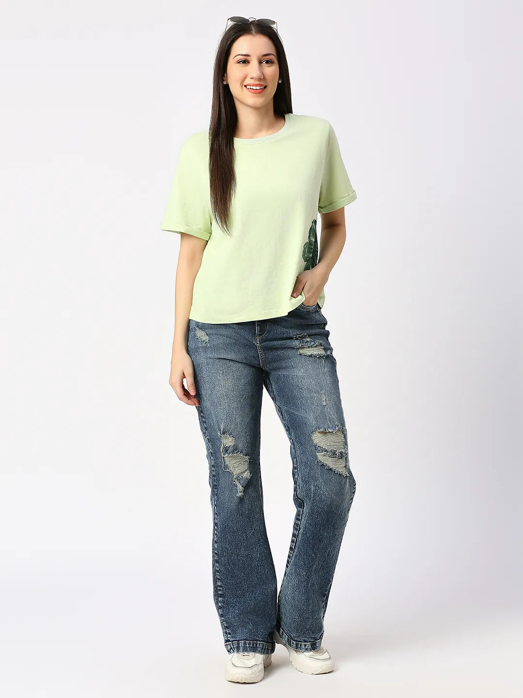 Being Human Clothing Women Wide Flare Leg High Rise Fit Denim-Mid Blue