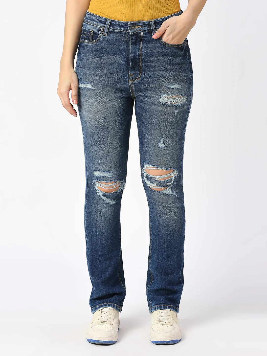 Being Human Clothing Women Slim Straight High Rise Fit Denim-Mid Blue