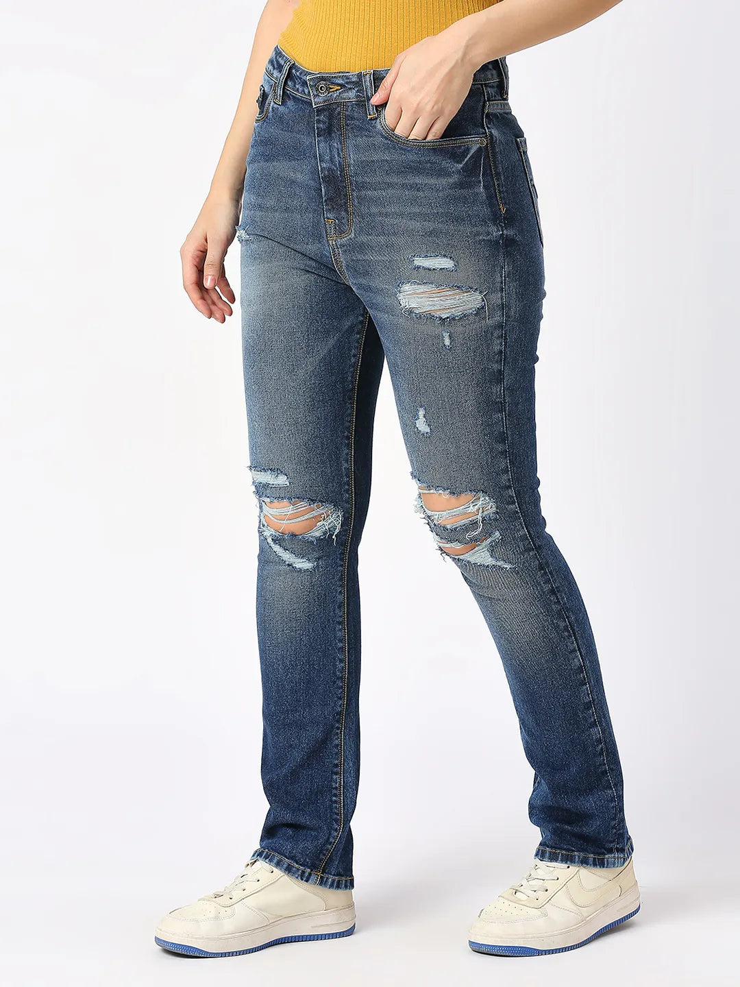 Being Human Clothing Women Slim Straight High Rise Fit Denim-Mid Blue