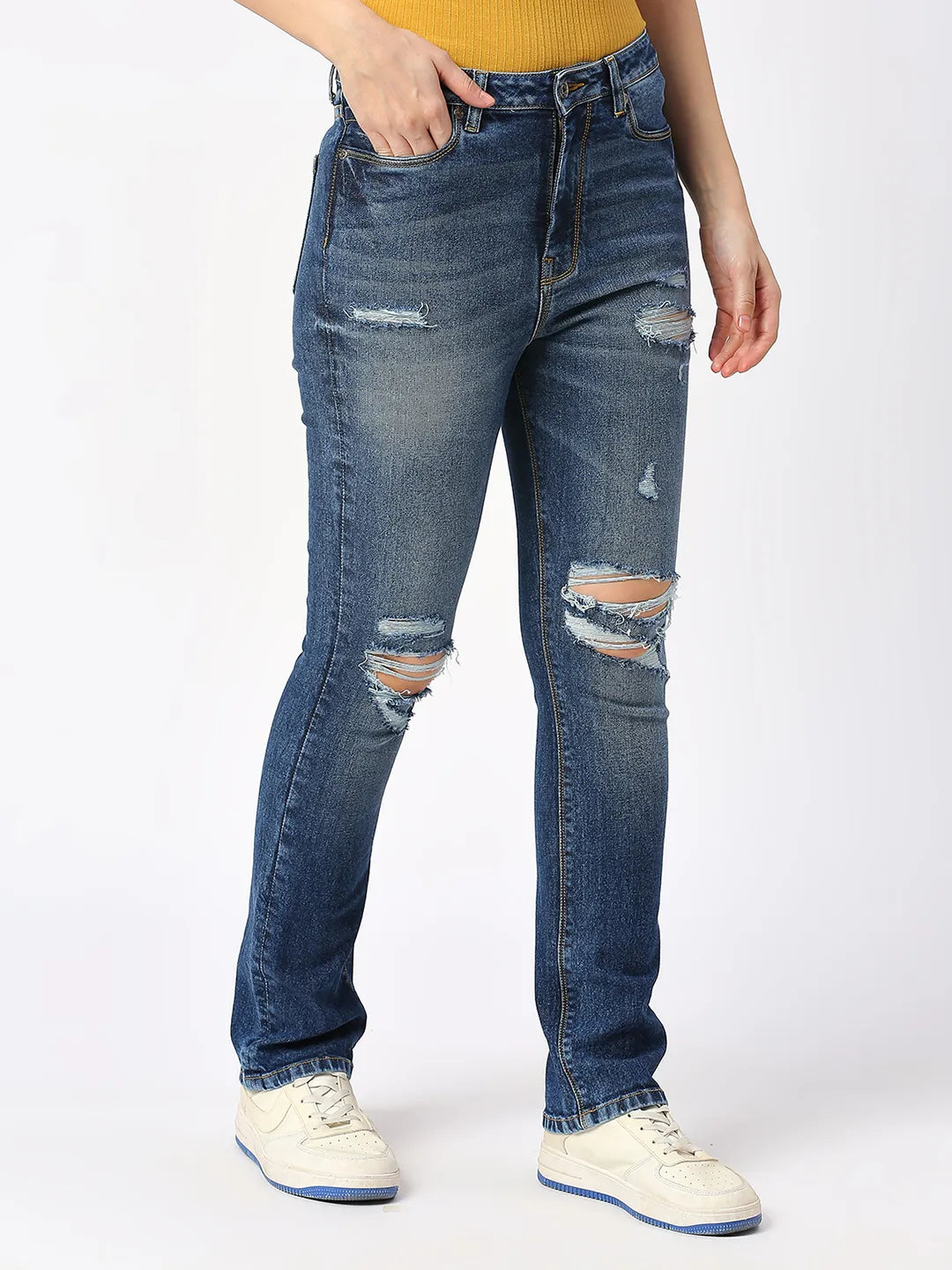 Being Human Clothing Women Slim Straight High Rise Fit Denim-Mid Blue
