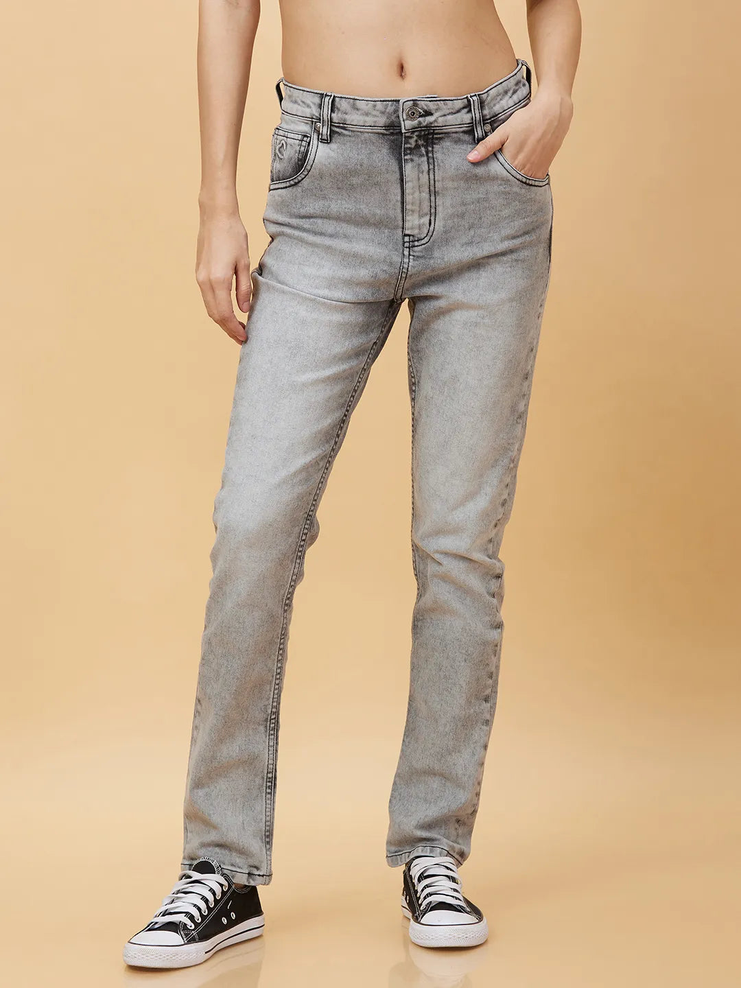 Being Human Clothing Womens-Bottom Denim Grey Wash