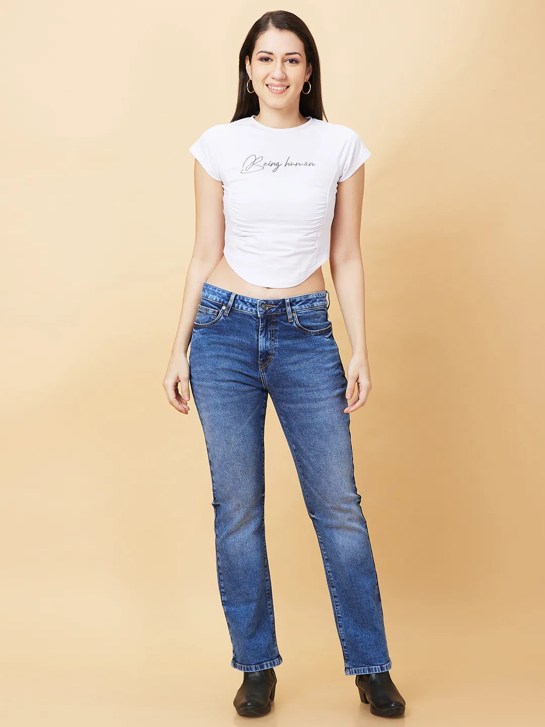 Being Human Clothing Womens-Bottom Denim Mid Blue