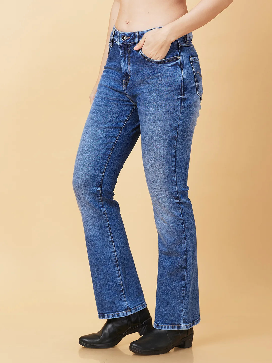 Being Human Clothing Womens-Bottom Denim Mid Blue