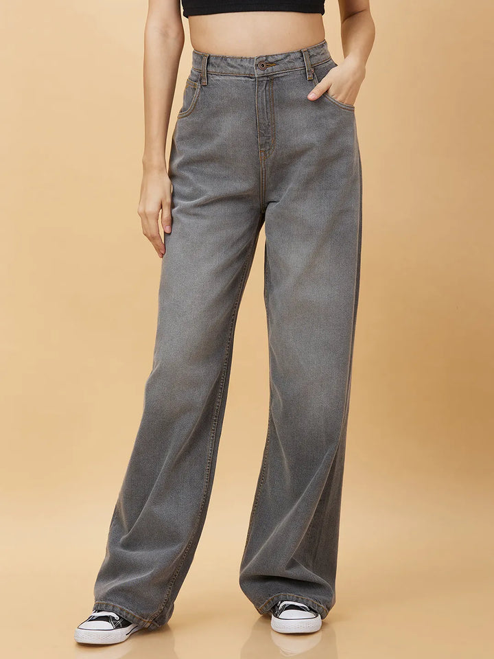 Grey Wide Leg Fit Women's Denim By Being Human Clothing