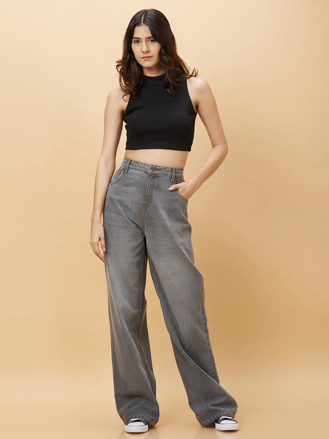 Being Human Clothing Womens-Bottom Denim Grey Wash