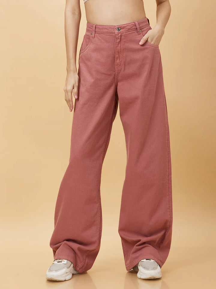 Pink Wide Leg Fit Women's Denim By Being Human Clothing