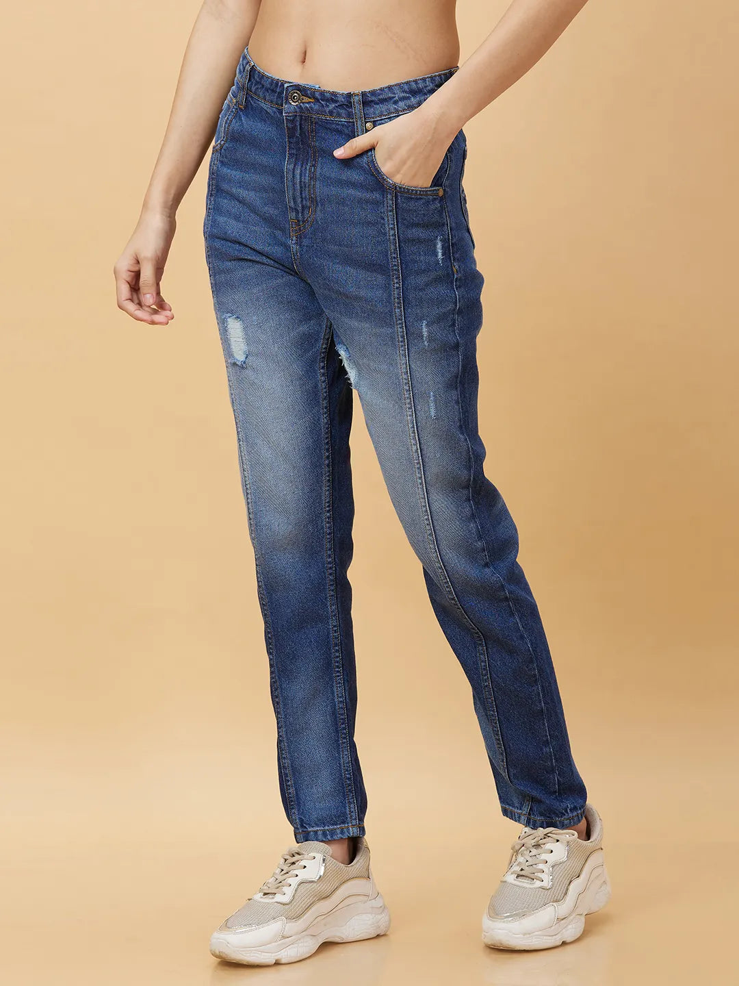 Being Human Clothing Womens-Bottom Denim Mid Blue