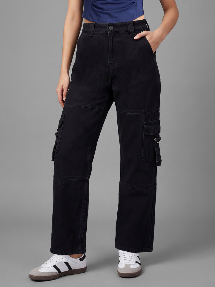 Black Slim Straight Fit Pure Cotton Mid Rise Women's Denims by Being Human Clothing