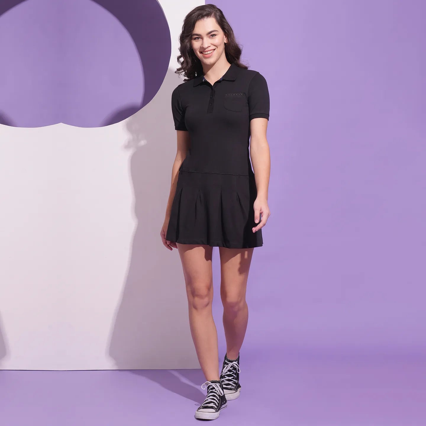 Pleated Tennis Dress Women Dress-Jet Black by Being Human Clothing