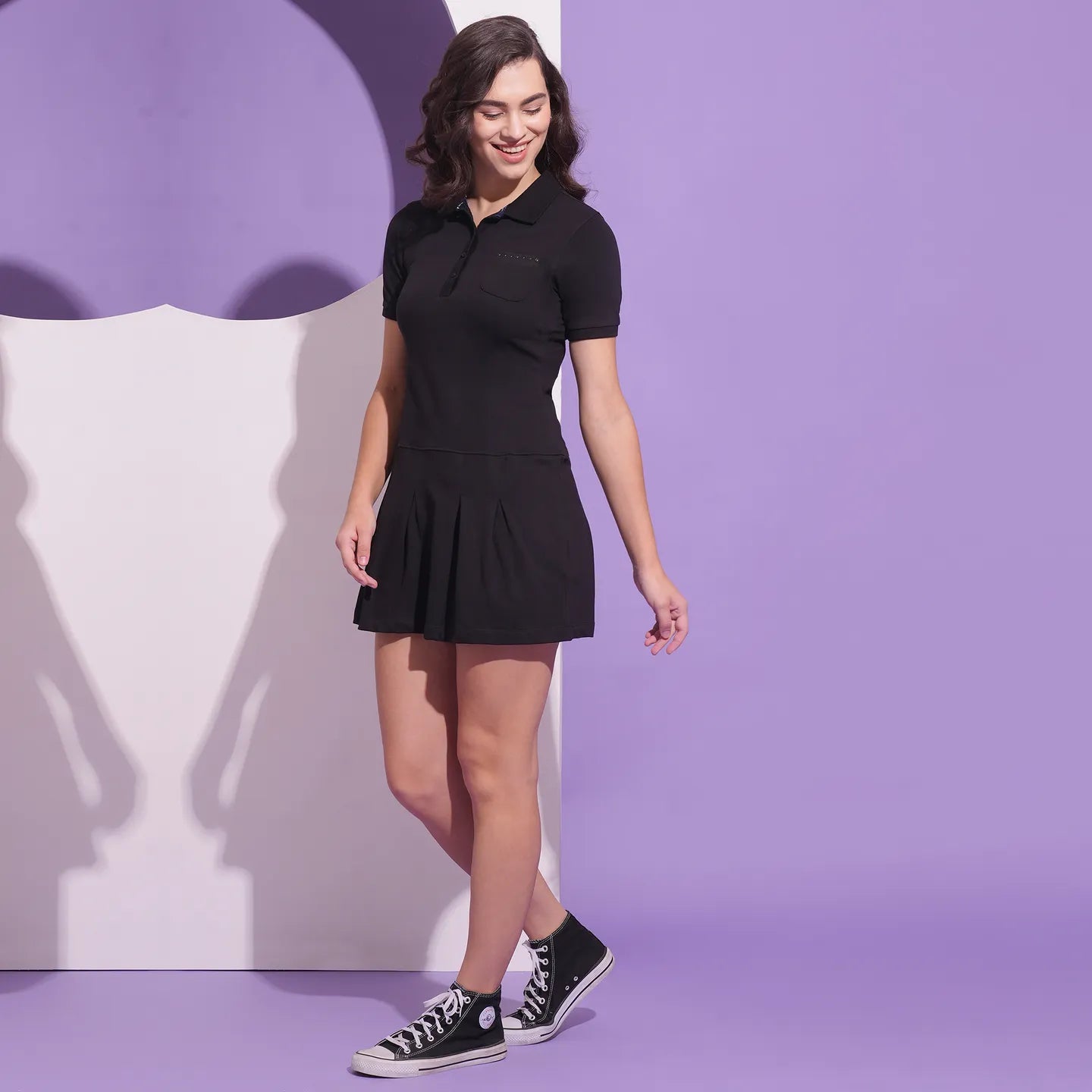 Pleated Tennis Dress Women Dress-Jet Black by Being Human Clothing