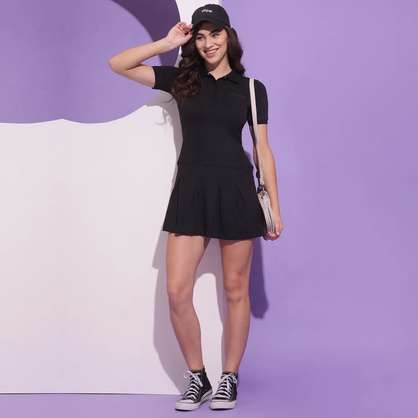 Pleated Tennis Dress Women Dress-Jet Black by Being Human Clothing