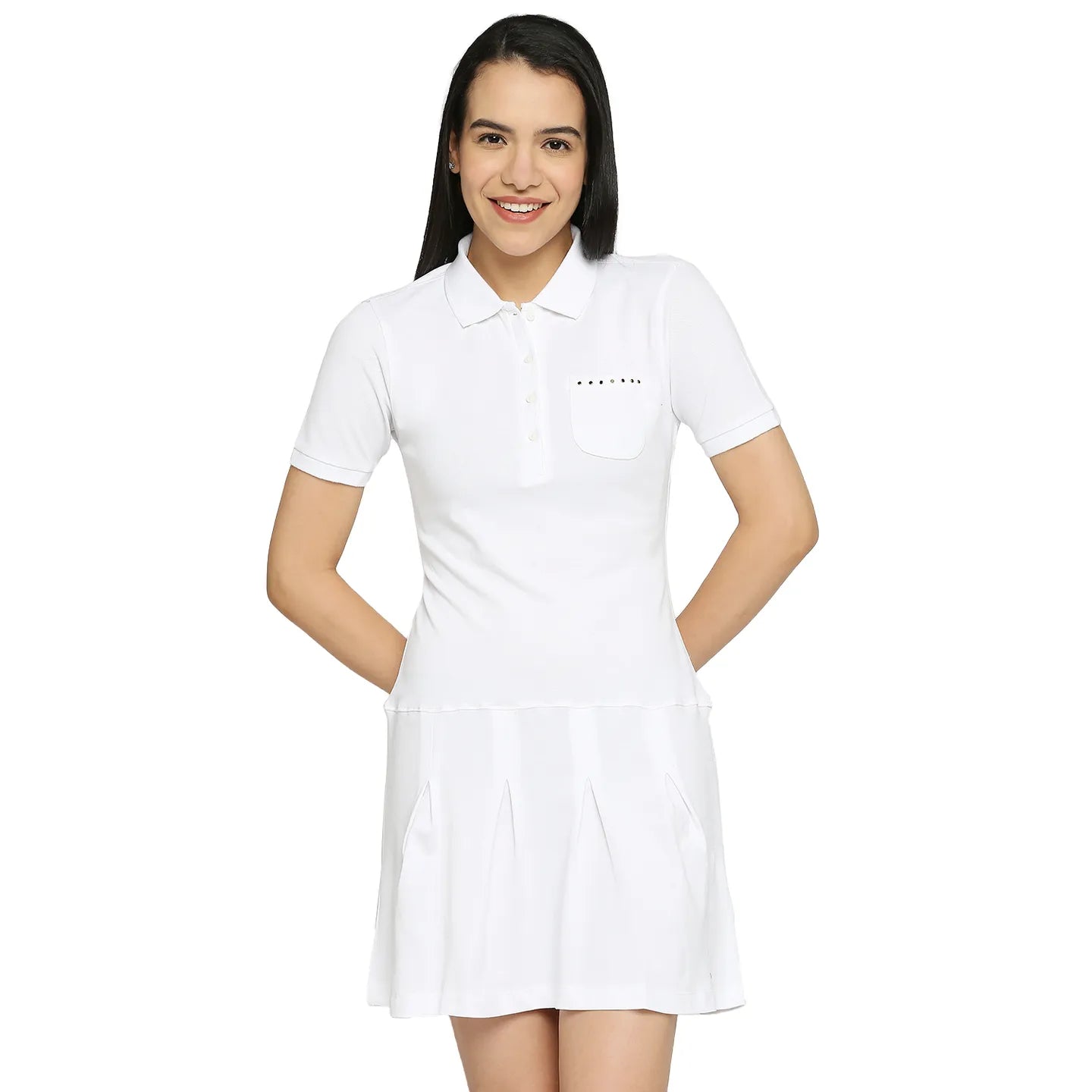 Pleated Tennis Dress Women Dress-White by Being Human Clothing
