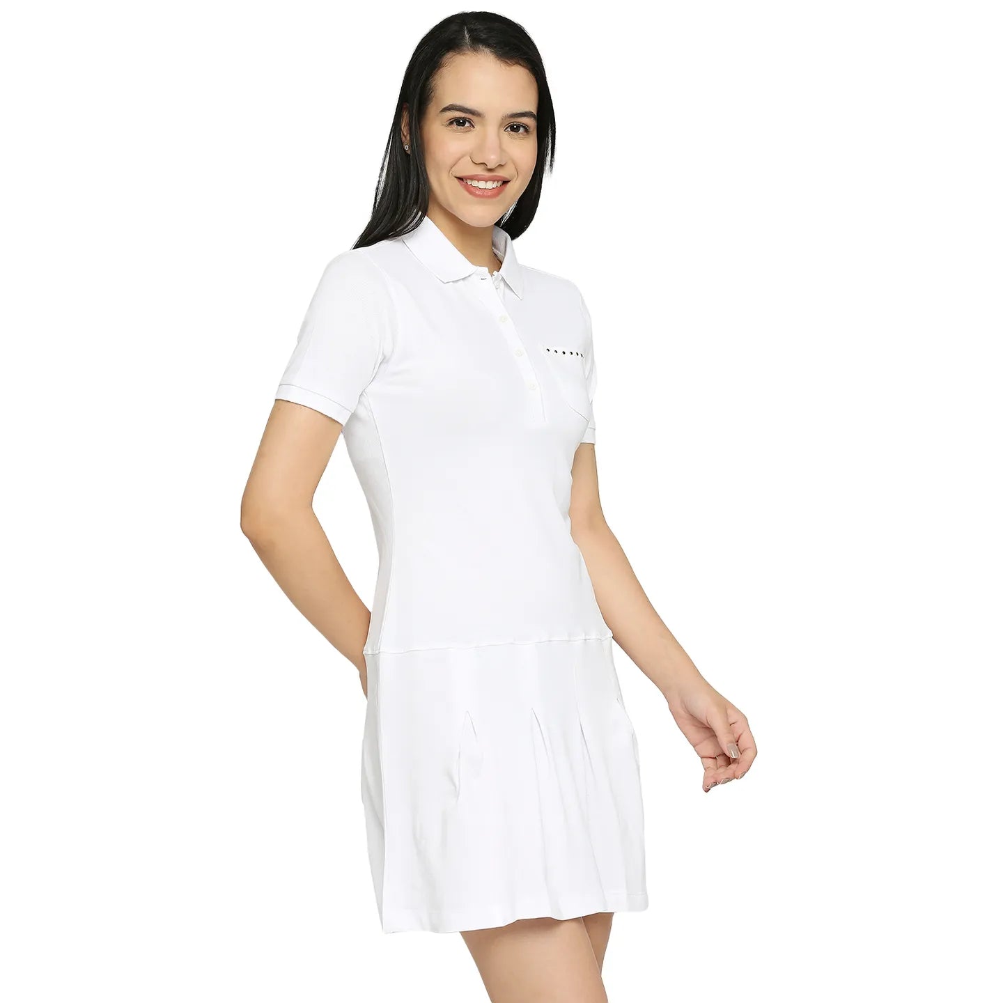 Pleated Tennis Dress Women Dress-White by Being Human Clothing