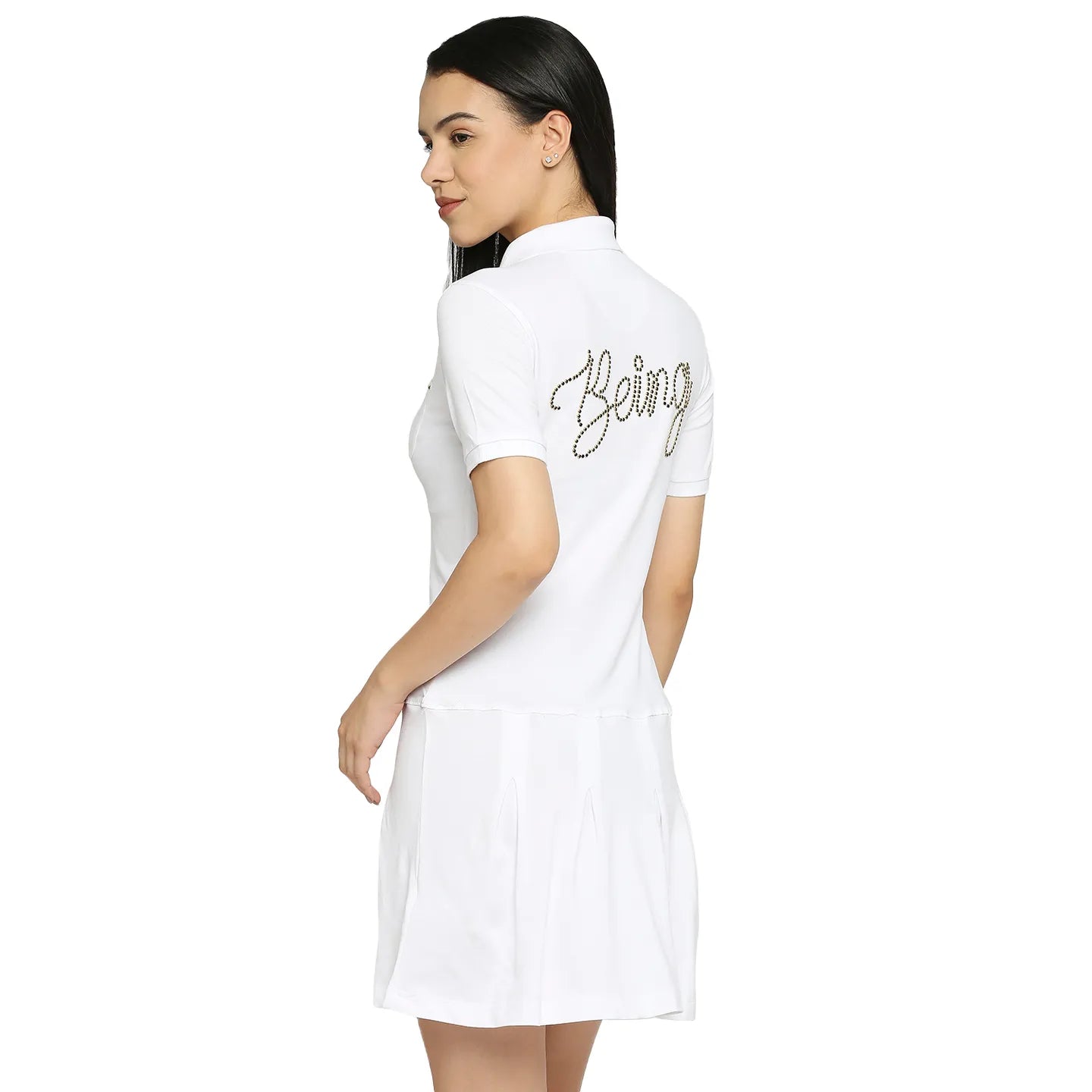 Pleated Tennis Dress Women Dress-White by Being Human Clothing