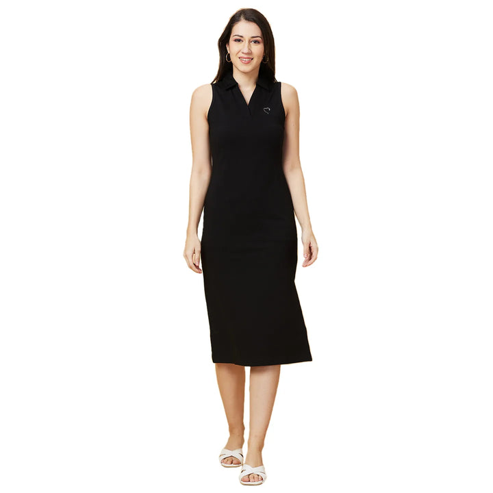 Black Slim Fit Women's Viscose Dress By Being Human Clothing
