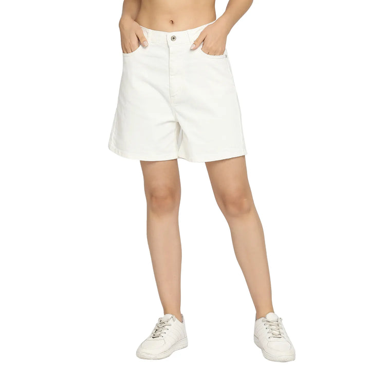 White High Rise Women's Cotton Shorts