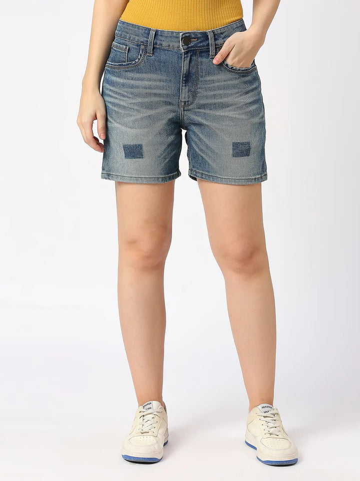 Blue High Rise Fit Women's Shorts