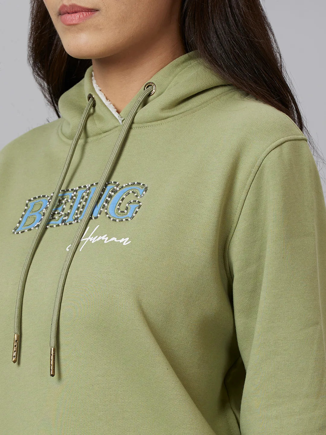 Mint Green Semi Fit Women's Cotton Blend Hoodie By Being Human Clothing
