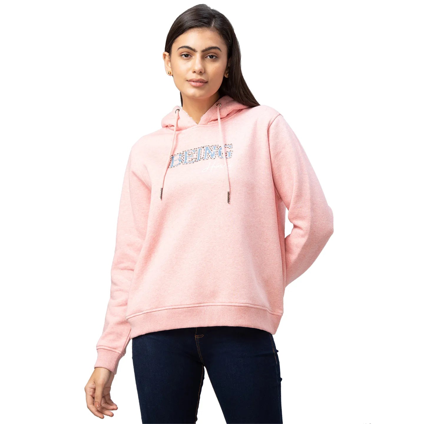 Being Human Clothing Women Hooded Hoody-Pink Melange