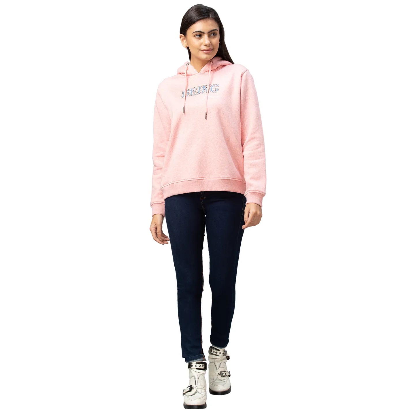 Being Human Clothing Women Hooded Hoody-Pink Melange