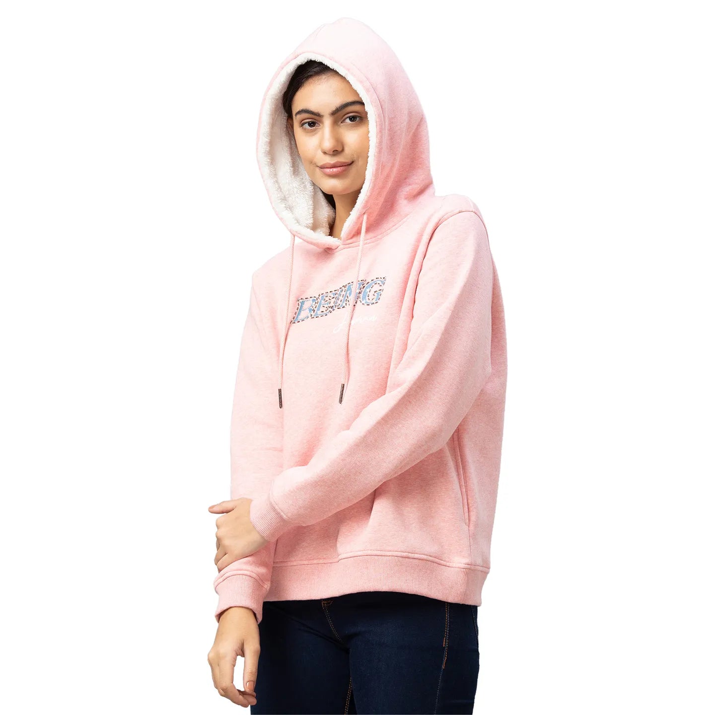 Being Human Clothing Women Hooded Hoody-Pink Melange