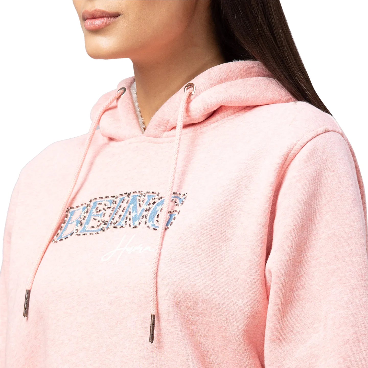 Being Human Clothing Women Hooded Hoody-Pink Melange