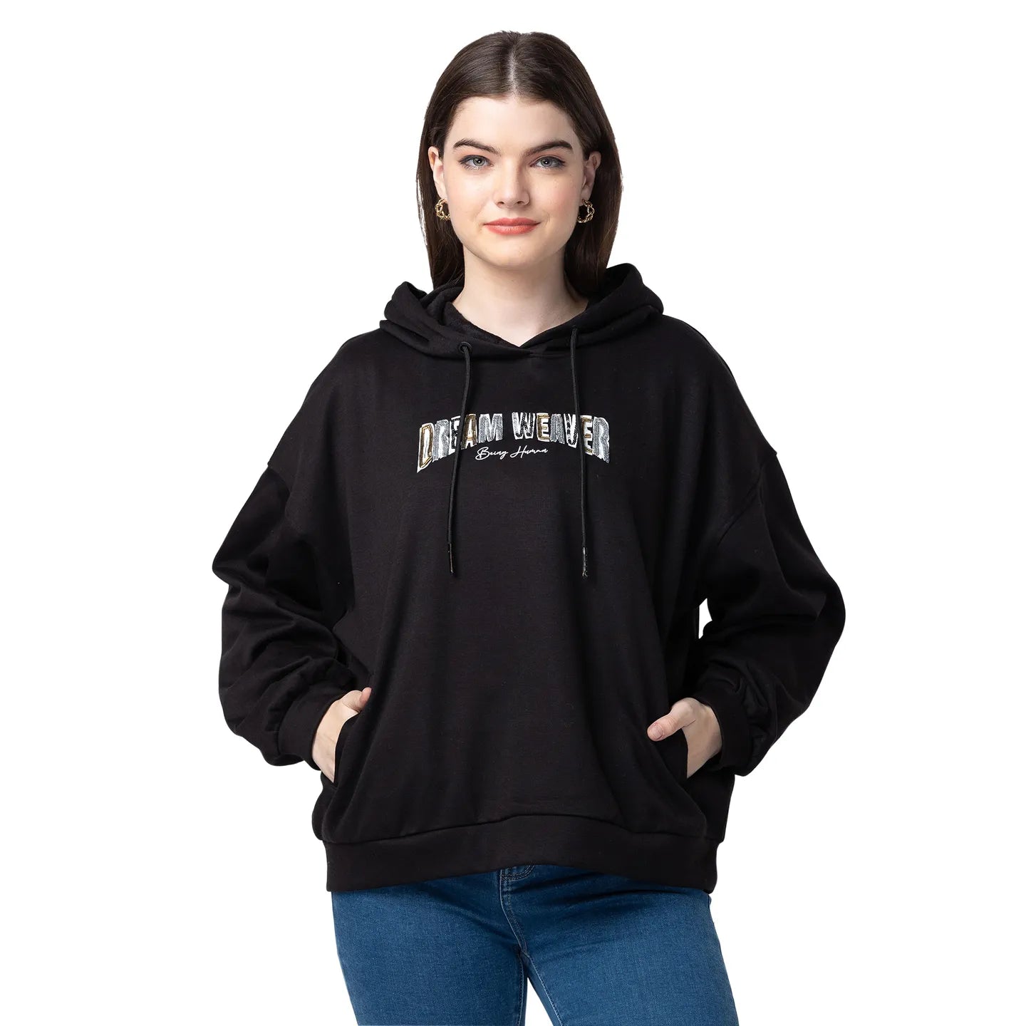 Being Human Clothing Easy Fit Hoodies Women Hooded Hoody-Black