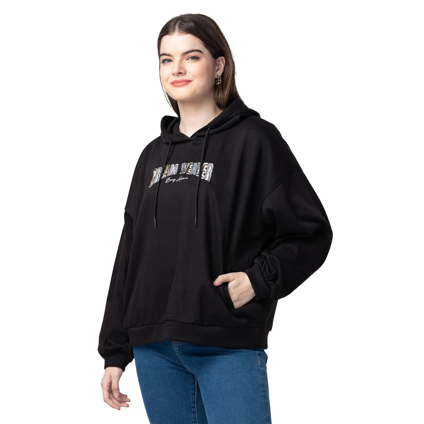 Being Human Clothing Easy Fit Hoodies Women Hooded Hoody-Black