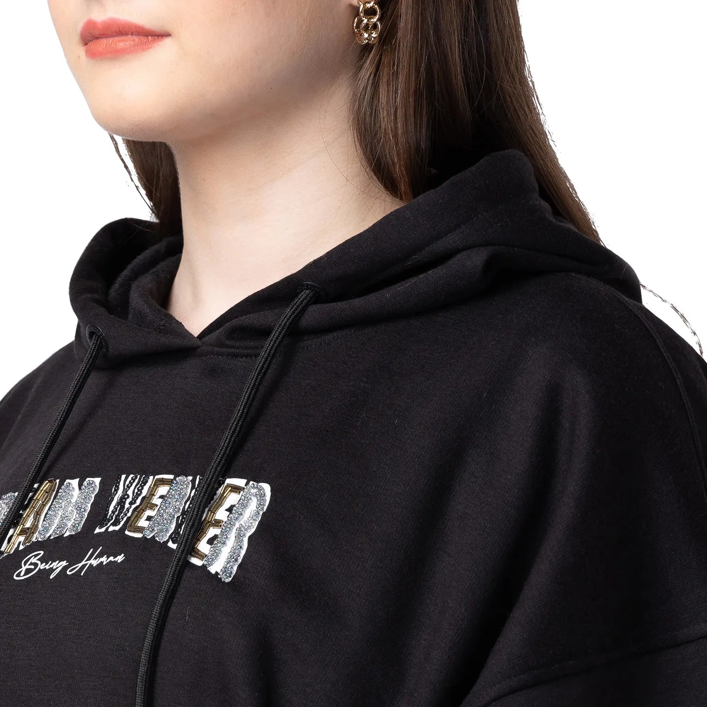 Being Human Clothing Easy Fit Hoodies Women Hooded Hoody-Black